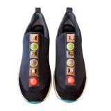 Fendi Roma Sneakers - Size 37.5 (US 7.5) Navy with Multicolor Pyramid Studs