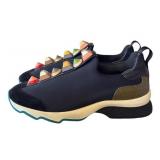 Fendi Roma Sneakers - Size 37.5 (US 7.5) Navy with Multicolor Pyramid Studs