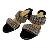 Christian Louboutin Myriadiam Slide Sandals - Black Leather, Size 37, Made in Spain