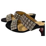 Christian Louboutin Myriadiam Slide Sandals - Black Leather, Size 37, Made in Spain