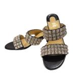 Christian Louboutin Myriadiam Slide Sandals - Black Leather, Size 37, Made in Spain