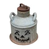G - Jack-O-Lantern Lantern Can - 18 in H - Galvanized Metal Outdoor Decor