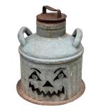 G - Jack-O-Lantern Lantern Can - 18 in H - Galvanized Metal Outdoor Decor