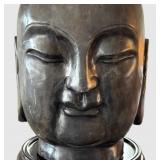 K - Stone Buddha Head Sculpture - Kannon Bodhisattva on Wooden Base