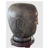 K - Stone Buddha Head Sculpture - Kannon Bodhisattva on Wooden Base