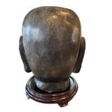 K - Stone Buddha Head Sculpture - Kannon Bodhisattva on Wooden Base