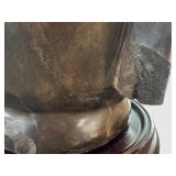 K - Stone Buddha Head Sculpture - Kannon Bodhisattva on Wooden Base