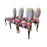 Chairs - Set of 6 Pink Custom Floral Upholstered Dining Chairs with Gold Legs