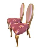 Chairs - Set of 6 Pink Custom Floral Upholstered Dining Chairs with Gold Legs