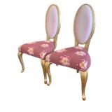 Chairs - Set of 6 Pink Custom Floral Upholstered Dining Chairs with Gold Legs