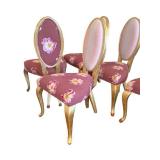 Chairs - Set of 6 Pink Custom Floral Upholstered Dining Chairs with Gold Legs