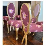 Chairs - Set of 6 Pink Custom Floral Upholstered Dining Chairs with Gold Legs