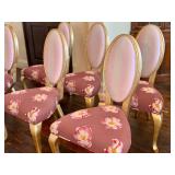 Chairs - Set of 6 Pink Custom Floral Upholstered Dining Chairs with Gold Legs