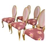 Chairs - Set of 6 Pink Custom Floral Upholstered Dining Chairs with Gold Legs