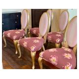Chairs - Set of 6 Pink Custom Floral Upholstered Dining Chairs with Gold Legs