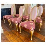 Chairs - Set of 6 Pink Custom Floral Upholstered Dining Chairs with Gold Legs