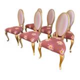 Chairs - Set of 6 Pink Custom Floral Upholstered Dining Chairs with Gold Legs