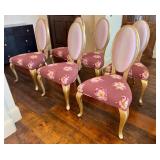 Chairs - Set of 6 Pink Custom Floral Upholstered Dining Chairs with Gold Legs