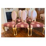 Chairs - Set of 6 Pink Custom Floral Upholstered Dining Chairs with Gold Legs