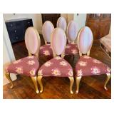 Chairs - Set of 6 Pink Custom Floral Upholstered Dining Chairs with Gold Legs