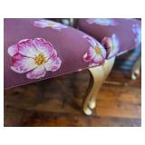Chairs - Set of 6 Pink Custom Floral Upholstered Dining Chairs with Gold Legs