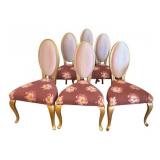 Chairs - Set of 6 Pink Custom Floral Upholstered Dining Chairs with Gold Legs