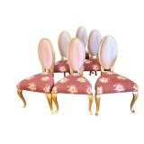 Chairs - Set of 6 Pink Custom Floral Upholstered Dining Chairs with Gold Legs