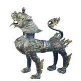 LR - Large Chinese Brass Foo Dragon Lion Dog Metal Sculpture