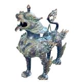 LR - Large Chinese Brass Foo Dragon Lion Dog Metal Sculpture