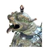 LR - Large Chinese Brass Foo Dragon Lion Dog Metal Sculpture