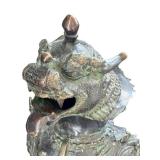 LR - Large Chinese Brass Foo Dragon Lion Dog Metal Sculpture