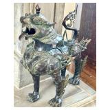 LR - Large Chinese Brass Foo Dragon Lion Dog Metal Sculpture