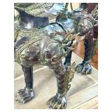 LR - Large Chinese Brass Foo Dragon Lion Dog Metal Sculpture