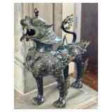LR - Large Chinese Brass Foo Dragon Lion Dog Metal Sculpture