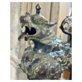 LR - Large Chinese Brass Foo Dragon Lion Dog Metal Sculpture