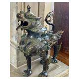 LR - Large Chinese Brass Foo Dragon Lion Dog Metal Sculpture