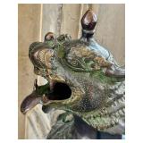 LR - Large Chinese Brass Foo Dragon Lion Dog Metal Sculpture