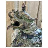 LR - Large Chinese Brass Foo Dragon Lion Dog Metal Sculpture
