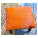 O - Cowhide Footstool - Orange Dyed, Studded Trim, Custom Upholstery