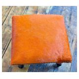 O - Cowhide Footstool - Orange Dyed, Studded Trim, Custom Upholstery