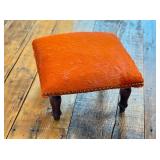 O - Cowhide Footstool - Orange Dyed, Studded Trim, Custom Upholstery