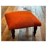 O - Cowhide Footstool - Orange Dyed, Studded Trim, Custom Upholstery
