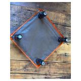 O - Cowhide Footstool - Orange Dyed, Studded Trim, Custom Upholstery