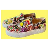 Christian Louboutin Graffiti-Print Studded Slip-On Sneakers - Made in Italy