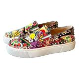 Christian Louboutin Graffiti-Print Studded Slip-On Sneakers - Made in Italy