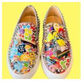 Christian Louboutin Graffiti-Print Studded Slip-On Sneakers - Made in Italy