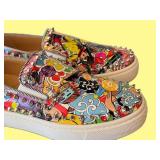 Christian Louboutin Graffiti-Print Studded Slip-On Sneakers - Made in Italy