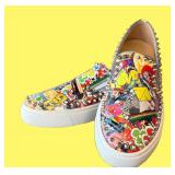 Christian Louboutin Graffiti-Print Studded Slip-On Sneakers - Made in Italy