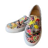 Christian Louboutin Graffiti-Print Studded Slip-On Sneakers - Made in Italy