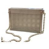 Silver Metal Mesh Clutch Bag with Ball-Chain Strap